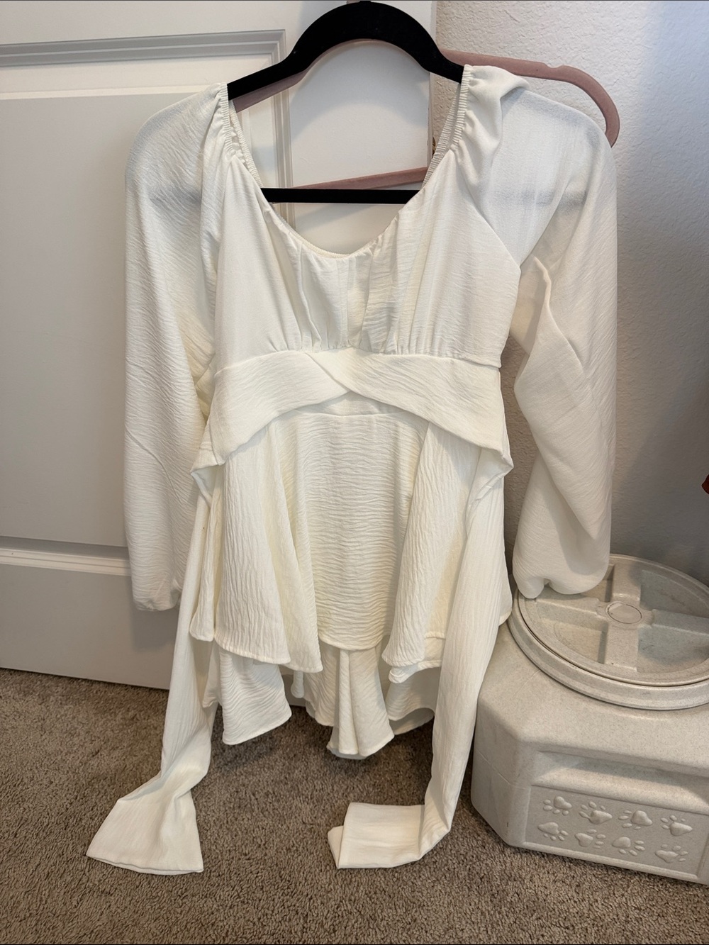 Altar'd State Ivory Peplum Ruffle Long-Sleeve Blouse